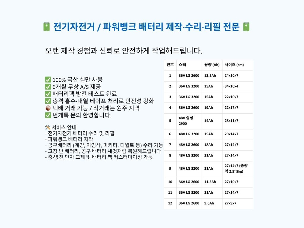 48V 15A 전기자전거 배터리/보조 배터리 수리 리필 제작합니다 이미지