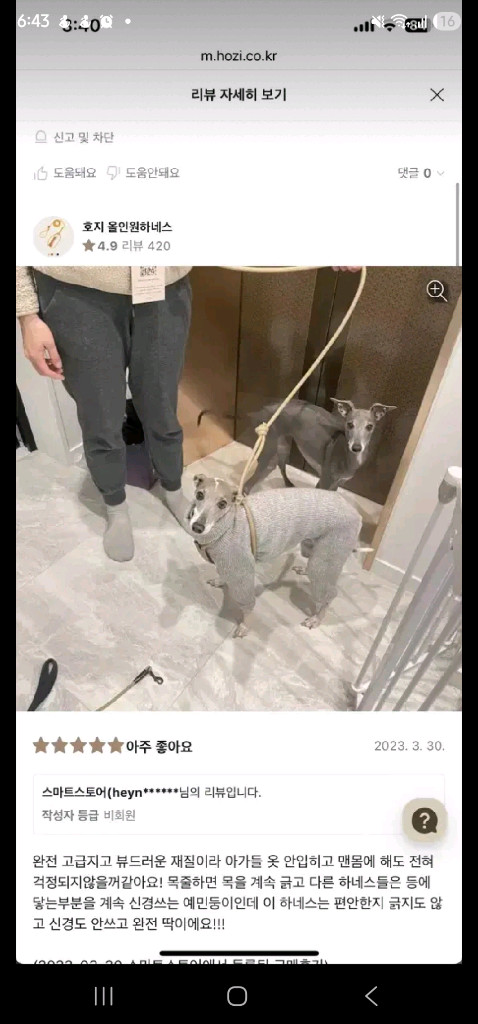 호지 올인원 하네스 HOZI 이탈리안그레이하운드 강아지용품 이미지