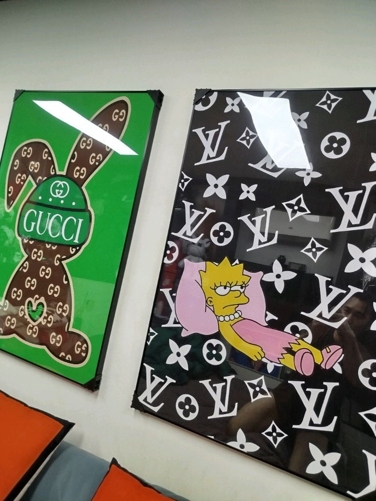 구찌 루이비통 심슨 토끼 대형 그림액자 그림 액자 팝아트 인테리어소품 명품그림 명품액자 꽃 곰인형 콜라보 인테리어--4