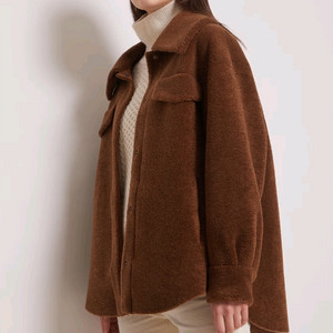 지컷 페이크 양털 시어링 뽀글이 오버핏 브라운 셔츠 자켓