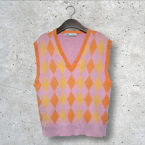 자라 아가일 니트 조끼 (95/M)