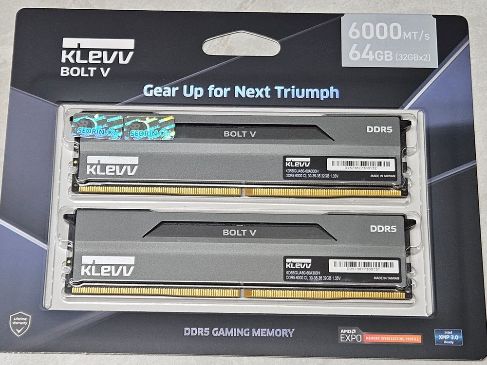 ESSENCORE KLEVV DDR5-6000 CL30 BOLT V 패키지 서린 (64GB(32Gx2))--0
