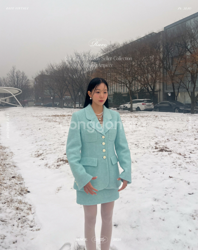 (새상품) 라보빈티지 하늘색 민트 트위드 셋업 투피스--0