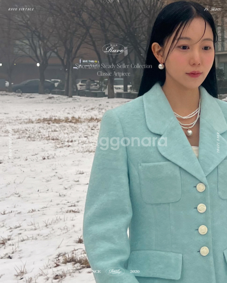 (새상품) 라보빈티지 하늘색 민트 트위드 셋업 투피스--1
