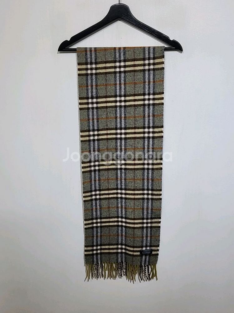 (정품) 버버리 목도리 체크 머플러 카키 램스울 영국판--0