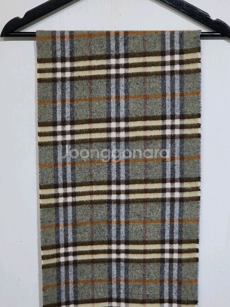(정품) 버버리 목도리 체크 머플러 카키 램스울 영국판--1
