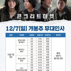 [통로석]12월7일 콘크리트 마켓 무대인사 홍경 A열~양도 / 왕십리 건대 월드타워