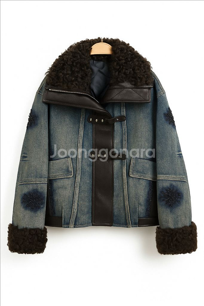 여성 리미티드 럭스 무스탕 데님 퍼 자켓--3