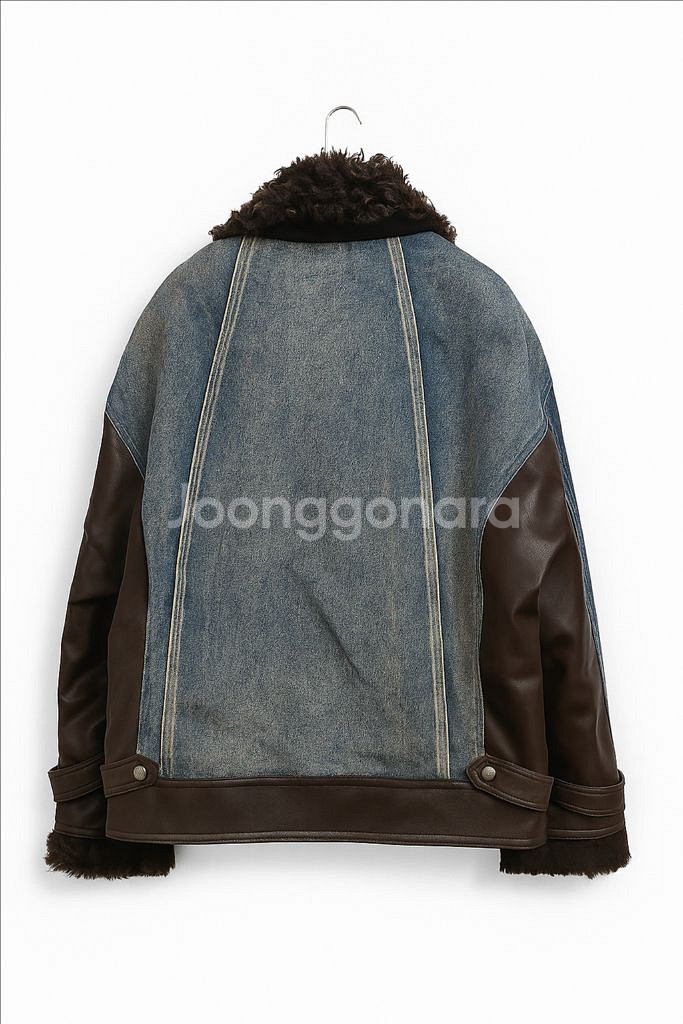 여성 리미티드 럭스 무스탕 데님 퍼 자켓--4