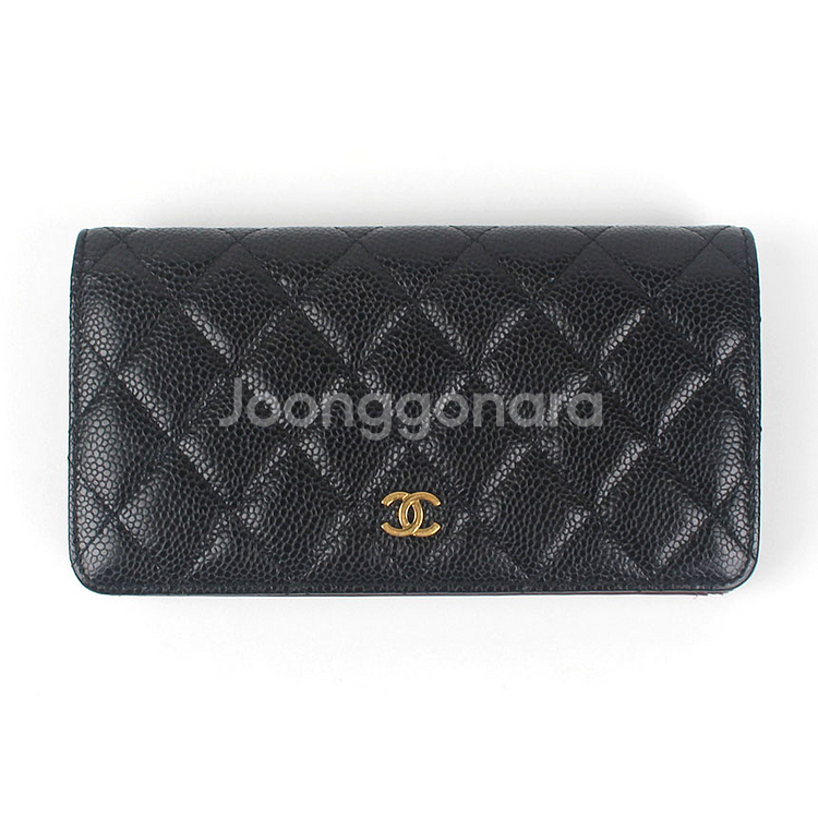 [중고명품다올] 샤넬 클래식 캐비어 플랩 장지갑 블랙 금장 22번대 A31509--0