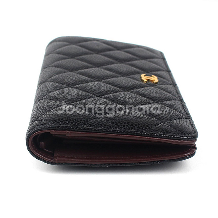 [중고명품다올] 샤넬 클래식 캐비어 플랩 장지갑 블랙 금장 22번대 A31509--1