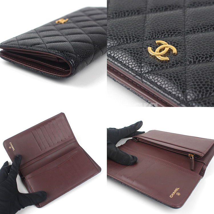 [중고명품다올] 샤넬 클래식 캐비어 플랩 장지갑 블랙 금장 22번대 A31509--6