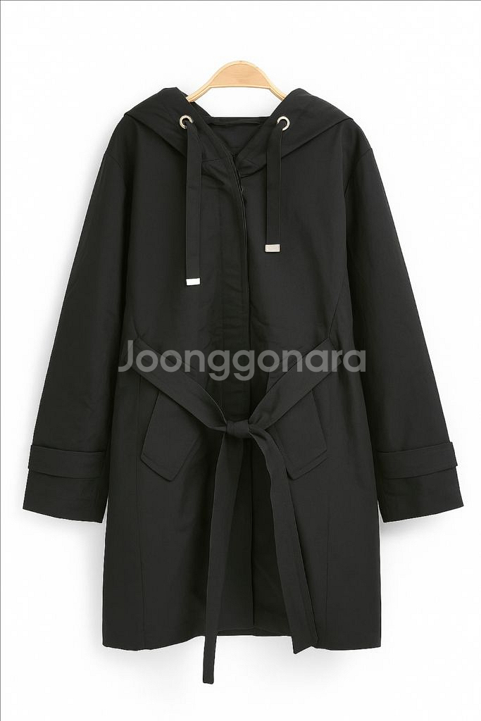 여성 구스다운 후드 벨티드 트렌치자켓--0