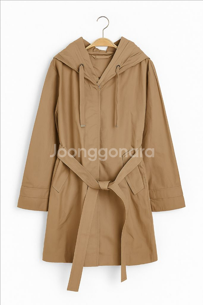 여성 구스다운 후드 벨티드 트렌치자켓--2