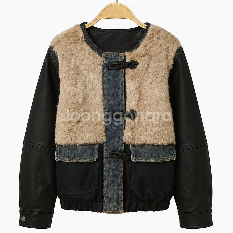 여성 로얄 에디션 퍼믹스 레더 콤비다켓--0