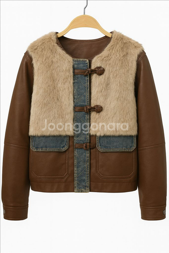 여성 로얄 에디션 퍼믹스 레더 콤비다켓--2