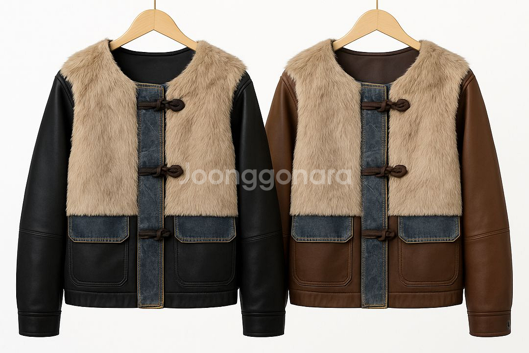 여성 로얄 에디션 퍼믹스 레더 콤비다켓--4