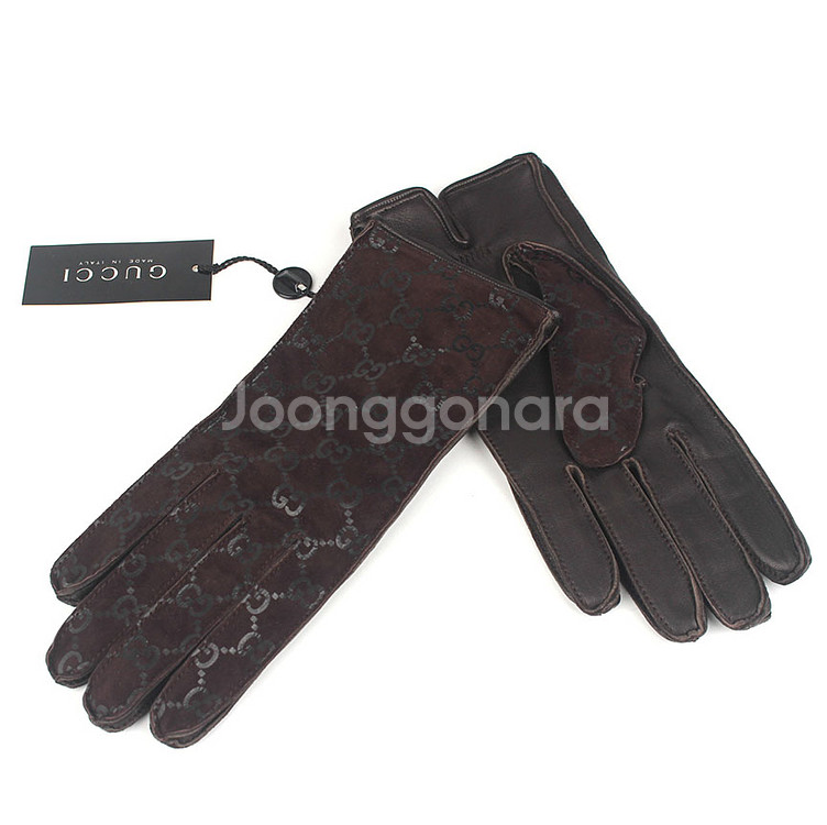 [중고명품다올] 구찌 GG 로고 스웨이드 레더 블랙 가죽장갑--0