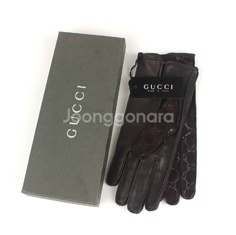 [중고명품다올] 구찌 GG 로고 스웨이드 레더 블랙 가죽장갑--1