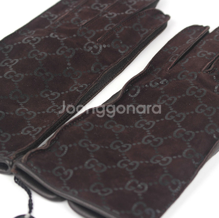 [중고명품다올] 구찌 GG 로고 스웨이드 레더 블랙 가죽장갑--3