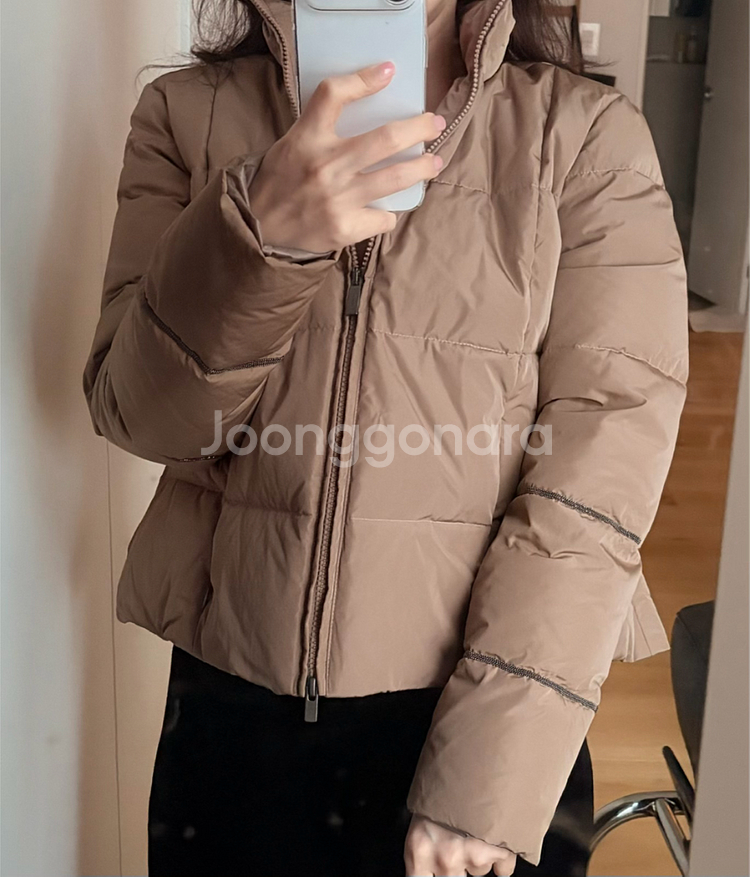 파비아나 필리피 모닐리장식 구스다운 숏패딩 브라운 38--0