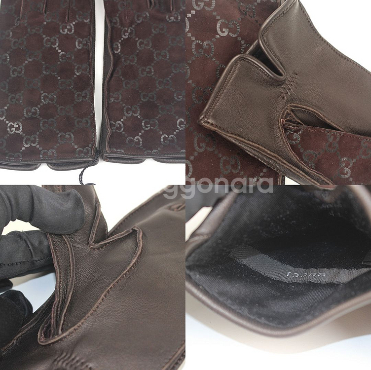 [중고명품다올] 구찌 GG 로고 스웨이드 레더 블랙 가죽장갑--6