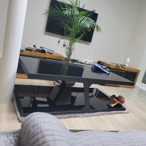 블랙 강화유리 소파 거실 테이블