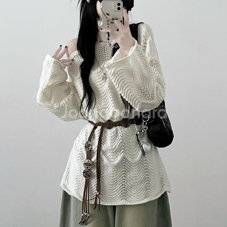 에이블리 보헤미안 롱 레이어드 니트 원피스 화이트--1