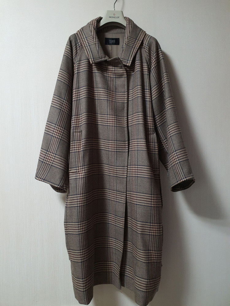 타임 time 벨티트 체크 트렌치 코트 프리사이즈 정품--3
