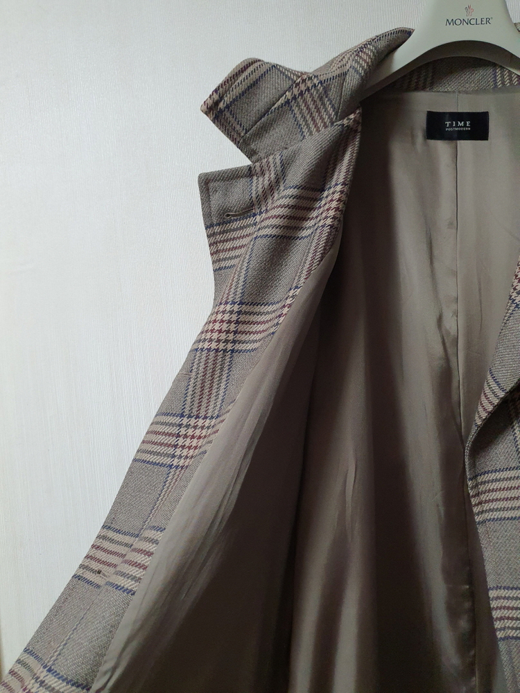 타임 time 벨티트 체크 트렌치 코트 프리사이즈 정품--4