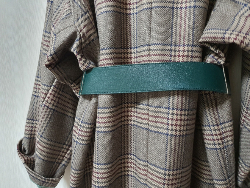 타임 time 벨티트 체크 트렌치 코트 프리사이즈 정품--7