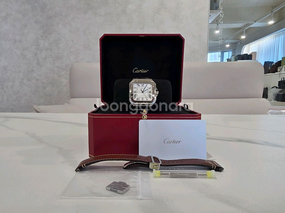 까르띠에 산토스 라지 스틸 가죽줄포함--1