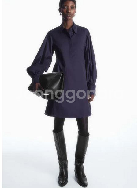 코스 개더 슬리브 미니 셔츠 원피스 34사이즈--8