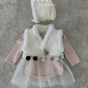 그로우베베 여아 한복 바디수트 누빔보넷 돌띠 모자 풀세트 [새상품급] 돌촬영 퓨전한복