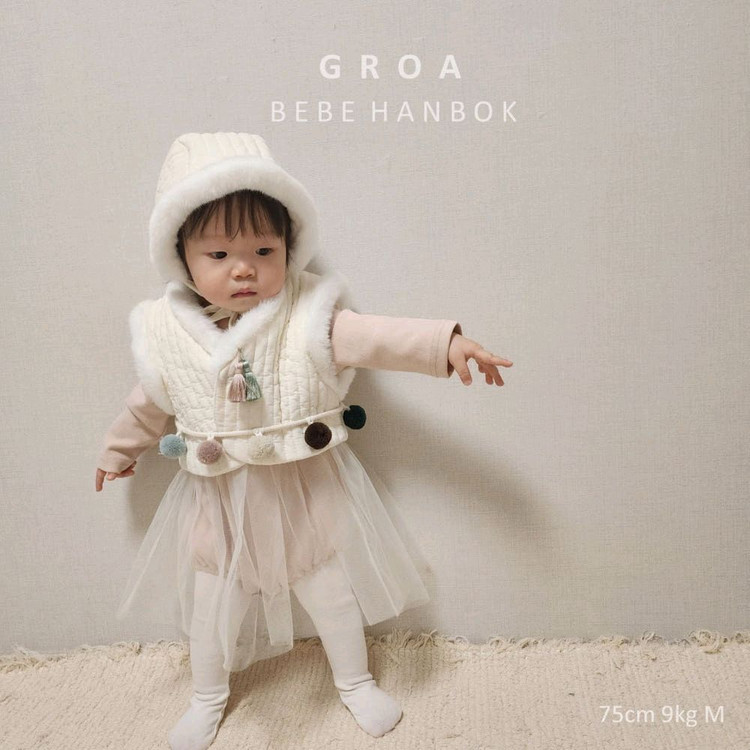 그로우베베 여아 한복 바디수트 누빔보넷 돌띠 모자 풀세트 [새상품급] 돌촬영 퓨전한복--4