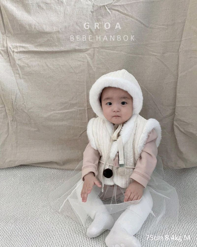 그로우베베 여아 한복 바디수트 누빔보넷 돌띠 모자 풀세트 [새상품급] 돌촬영 퓨전한복--5