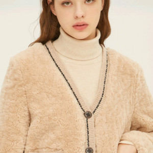 시슬리 니트배색 페이크퍼 자켓 55사이즈