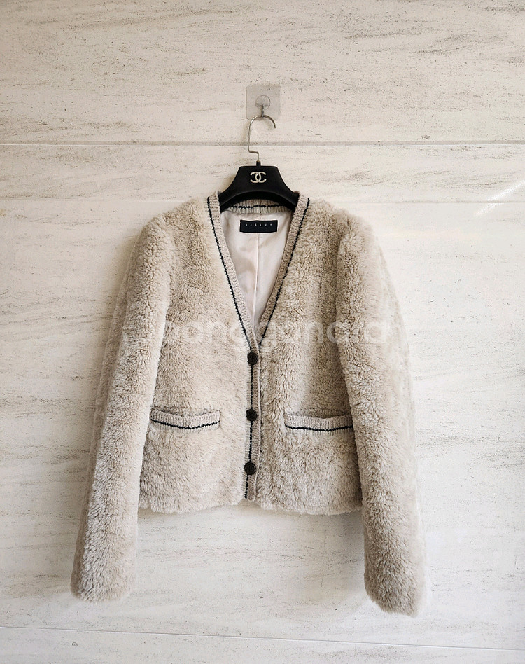 시슬리 니트배색 페이크퍼 자켓 55사이즈--7