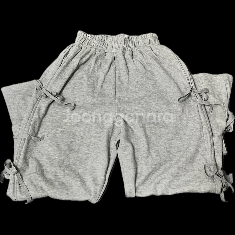 에이블리 리본 와이드팬츠 추리닝 밴딩바지 그레이--2