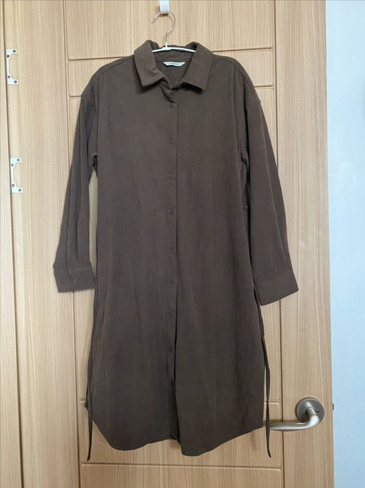 폴햄 코듀로이 셔츠 원피스 브라운 XS (77사이즈, 임부복 가능)--2