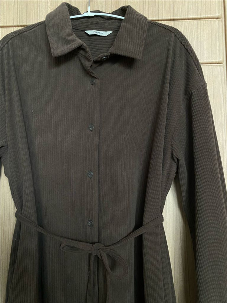 폴햄 코듀로이 셔츠 원피스 브라운 XS (77사이즈, 임부복 가능)--4