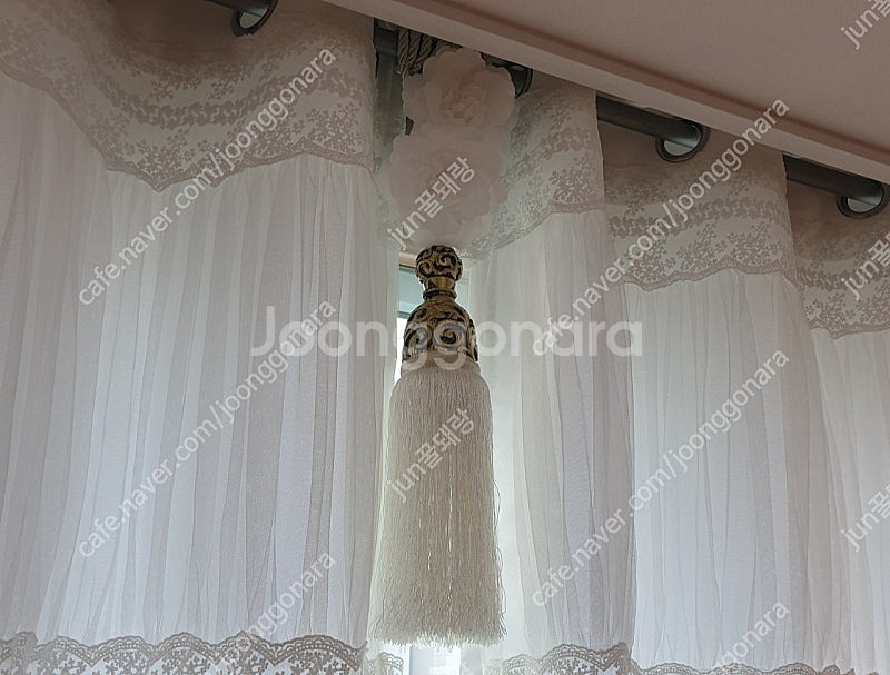 레이스 커튼 슈퍼특대형 침실 거실 커튼 꽃집게 타이백 세트--8