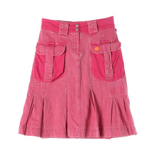 [M]오일릴리 핑크 카고 데님 플리츠 미디 스커트 치마 청치마
