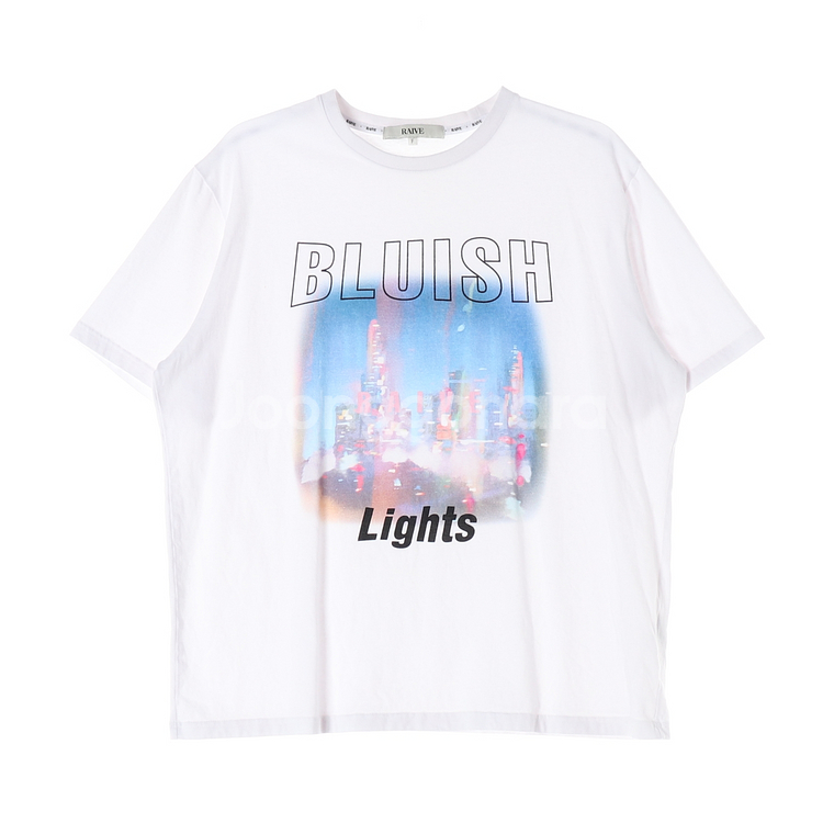[L]레이브 화이트 BLUISH LIGHTS 프린팅 오버핏 반팔 티셔츠--0