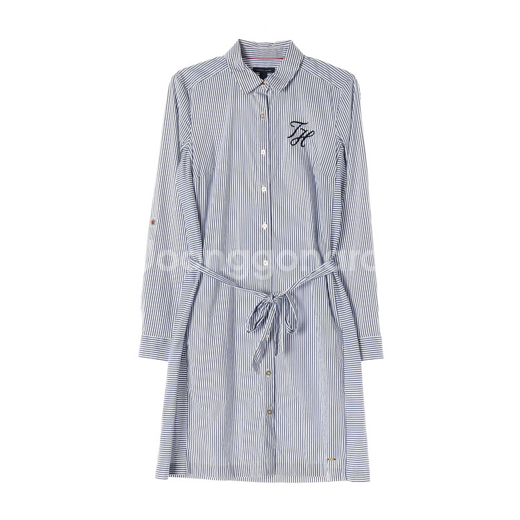 [S]타미힐피거 블루 스트라이프 롤업 소매 셔츠원피스--0