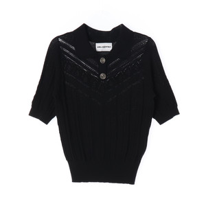 [S]칼 라거펠트 블랙 빅버튼 반팔 카라 니트 스웨터