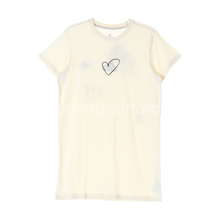 [M]아디다스 라이트옐로우 하트 로고 낙서 반팔 롱 티셔츠 원피스--0