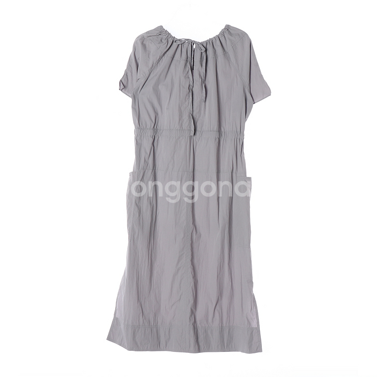 [S]지컷 그레이 스트링 반팔 포켓 원피스 드레스--1