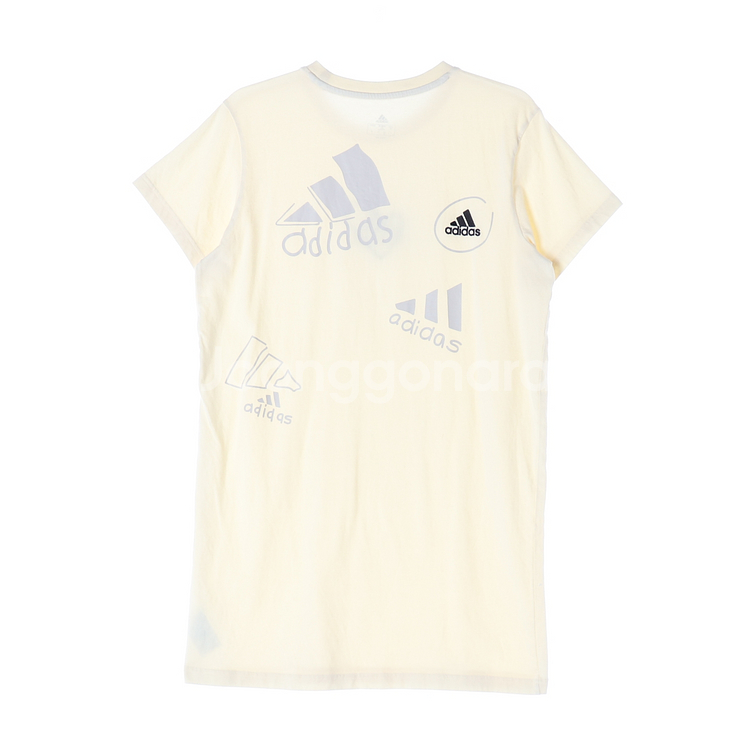 [M]아디다스 라이트옐로우 하트 로고 낙서 반팔 롱 티셔츠 원피스--1