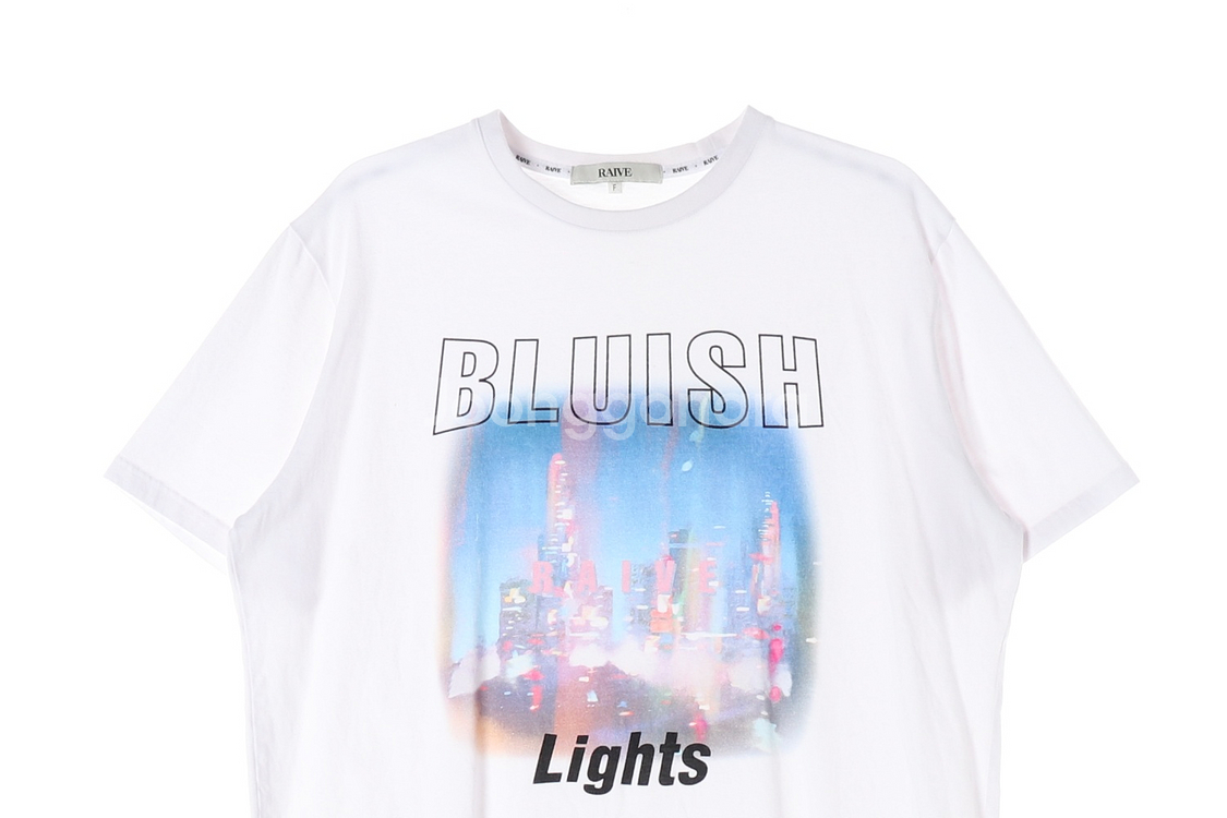 [L]레이브 화이트 BLUISH LIGHTS 프린팅 오버핏 반팔 티셔츠--2